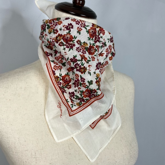 Sezane Accessories - Sezane Floral Cotton Square Neck Scarf Red White